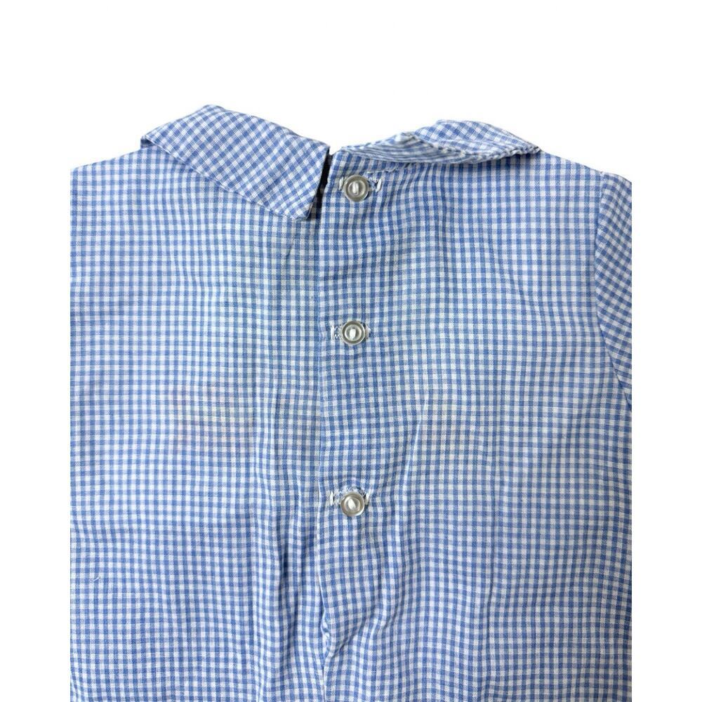 Vintage Alexis Baby Boy Smocked Train Bubble Romper Blue Gingham 6M Jon Jon - Picture 4 of 6